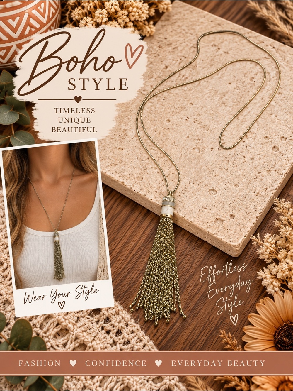 775 Erica Lyons Gold Tassel Necklace - Olive-Toned Chain